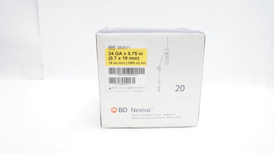 BD 383511 Nexiva Closed IV Cath. System-Single Port 24GA x 0.75in -Box of 20